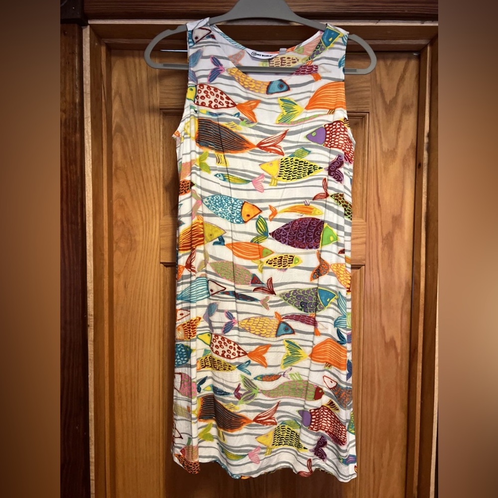 Jams World vintage Fish Frenzy sleeveless print dress XS rayon USA made